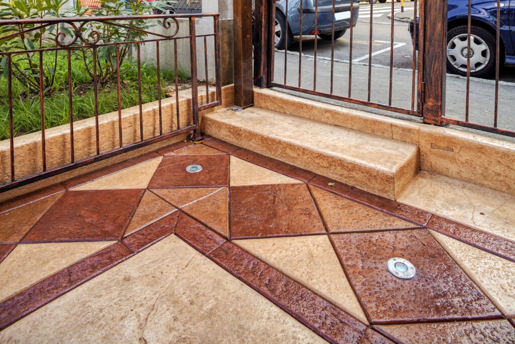 Detail,Of,Stamped,Concrete,On,Restaurant's,Garden